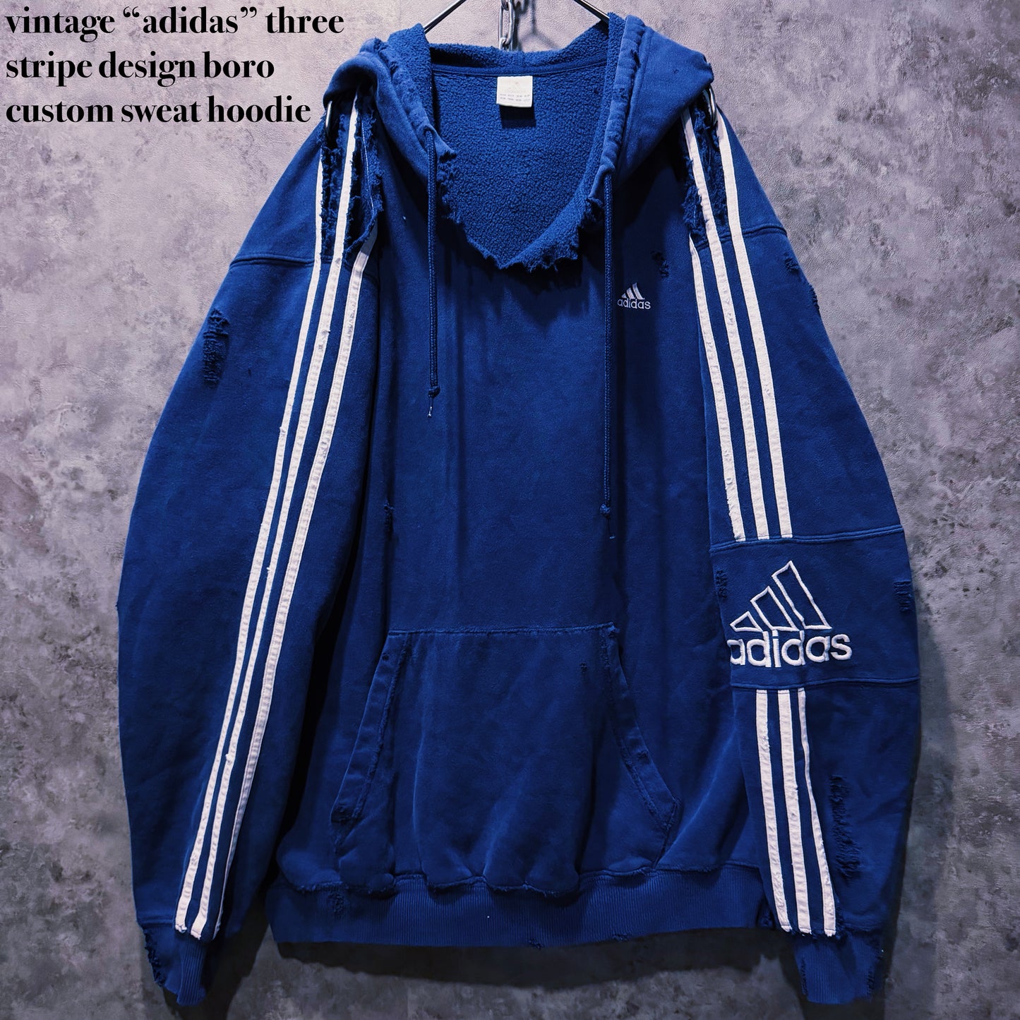 【doppio】vintage “adidas” three stripe design boro custom sweat hoodie