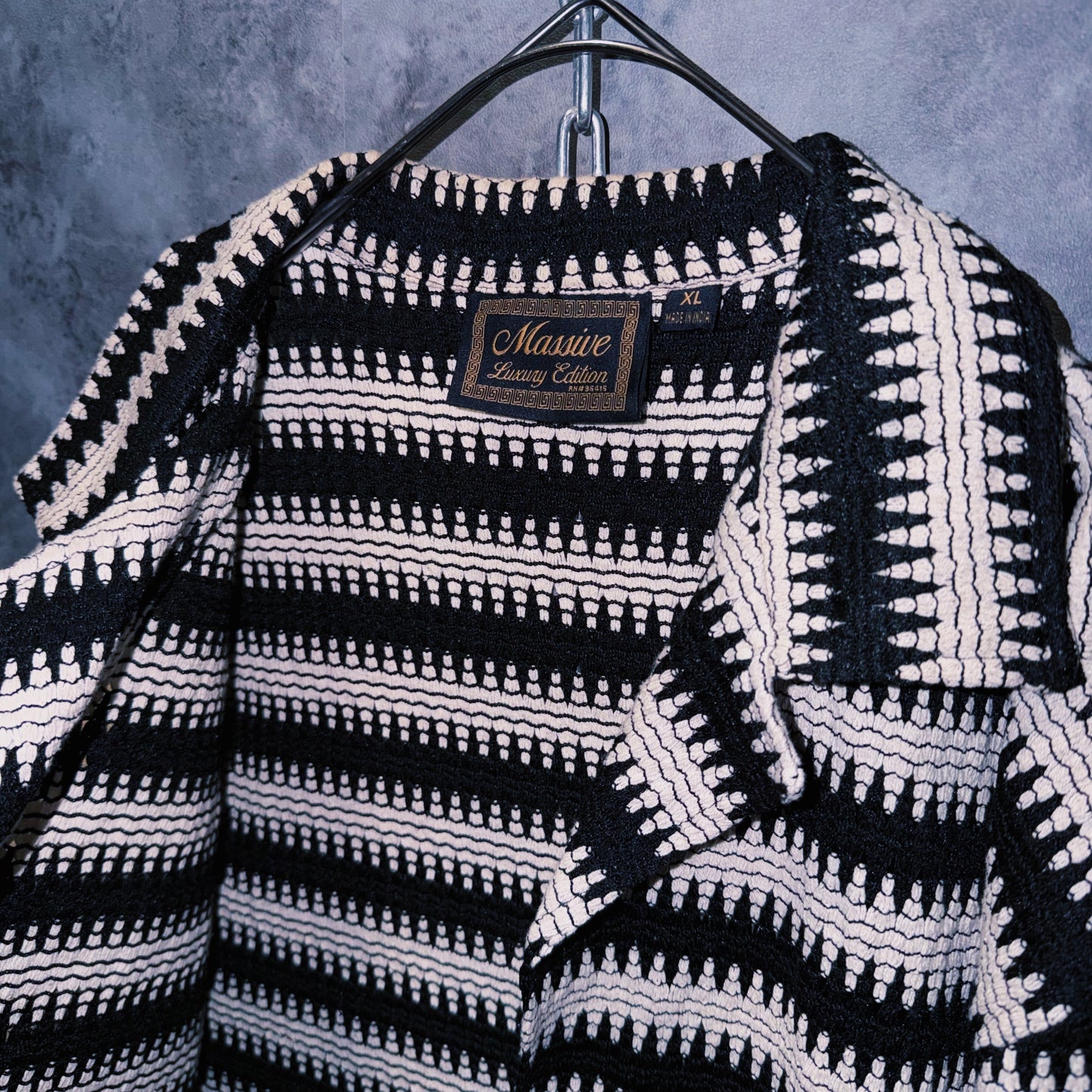 【doppio】vintage wave border design open collar shirt