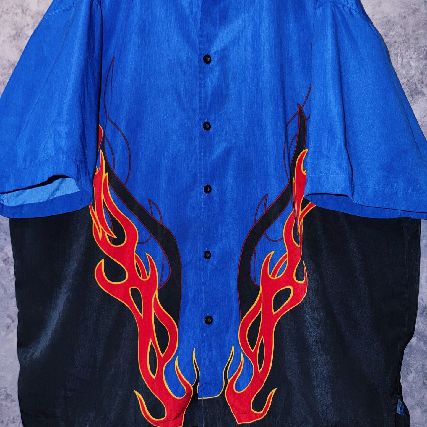 【doppio】vintage fire pattern print design open collar shirt