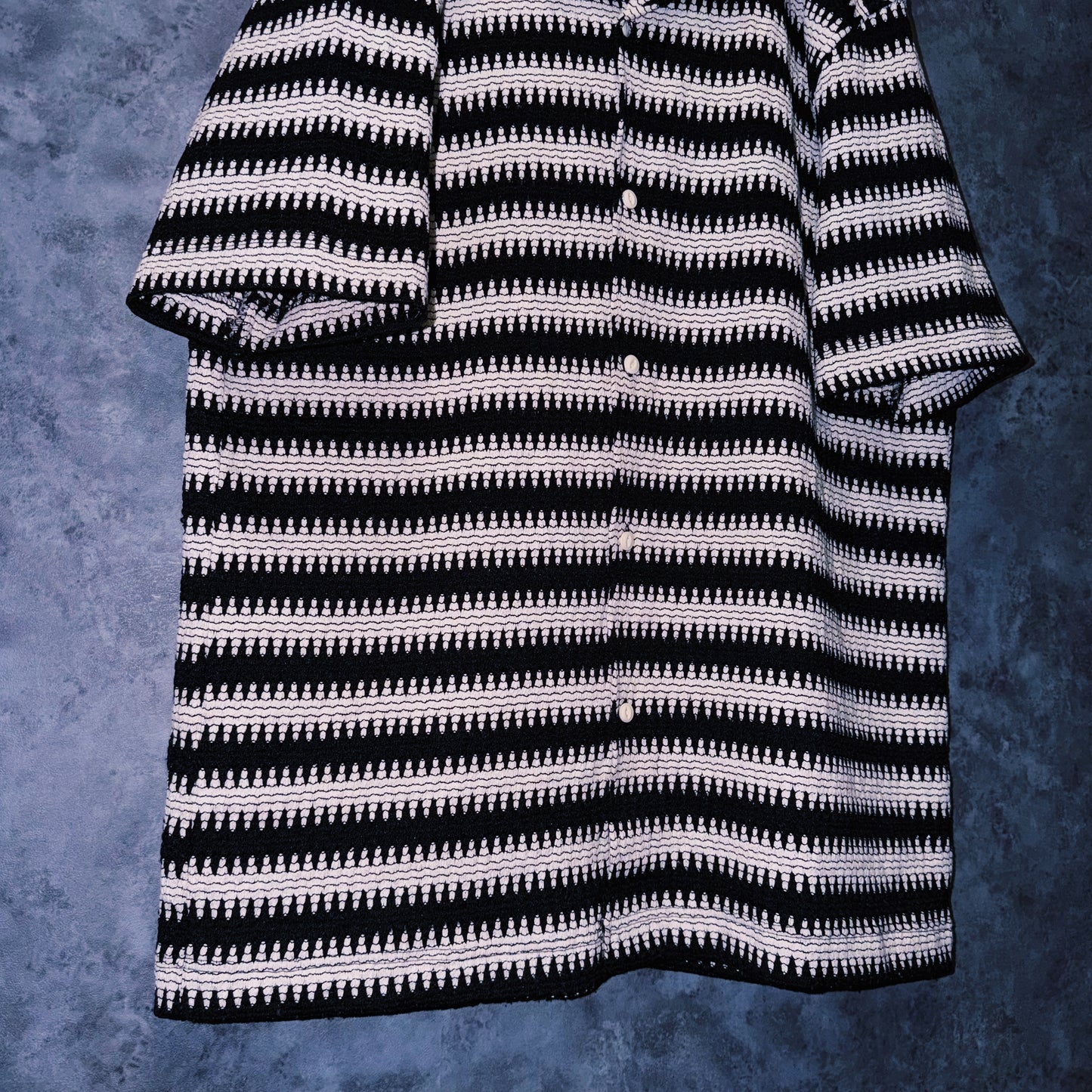 【doppio】vintage wave border design open collar shirt