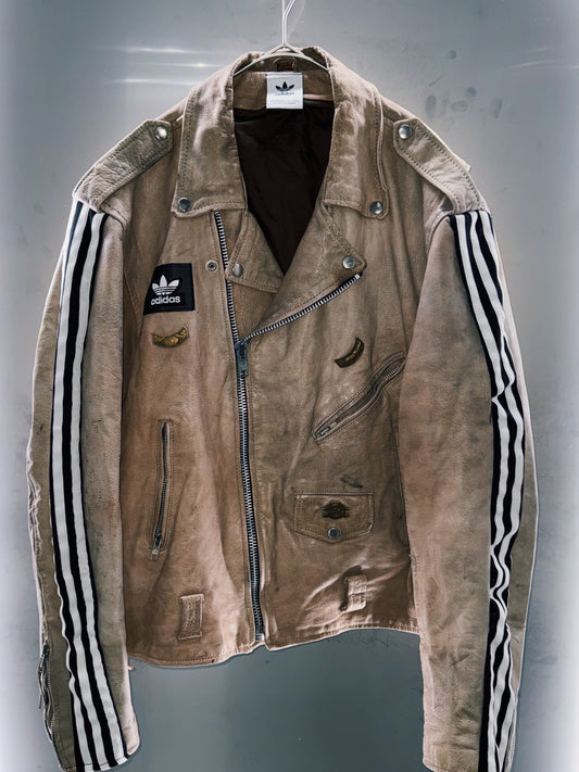 special "original re:meke" vintage "adidas"x vintage double riders leather jacket three strip edition