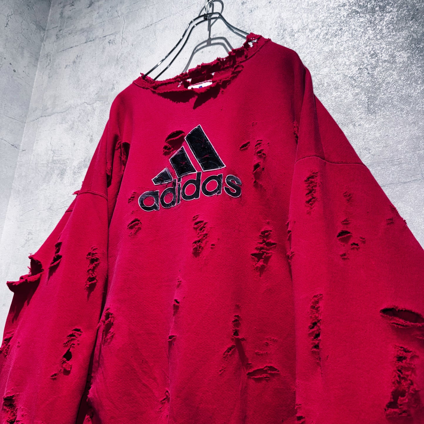 90's"ADIDAS"performance logo design boro custom pullover sweat