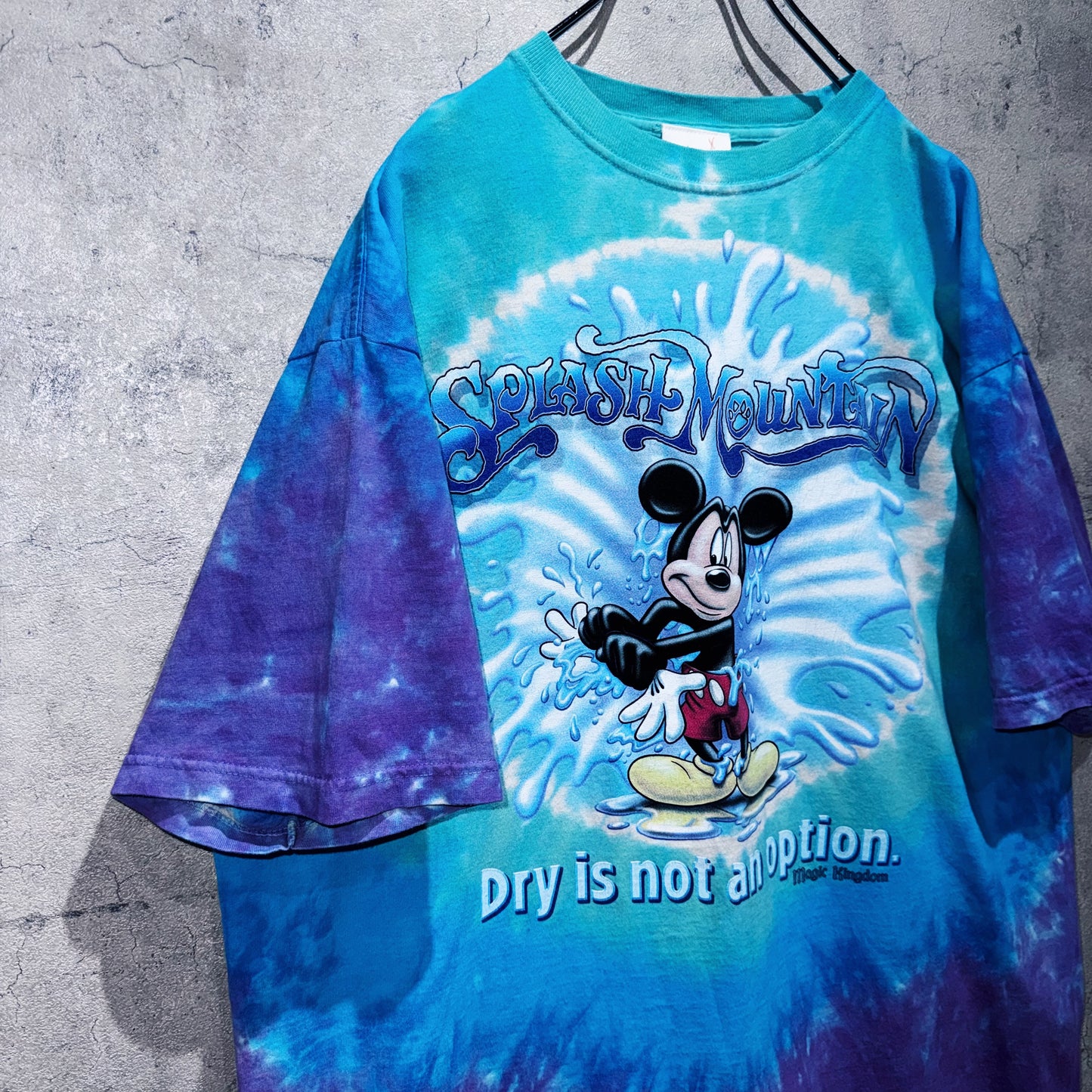 00's"SPLASH MOUNTAIN"Mickey Mouse single design Tie-Dye T shirt