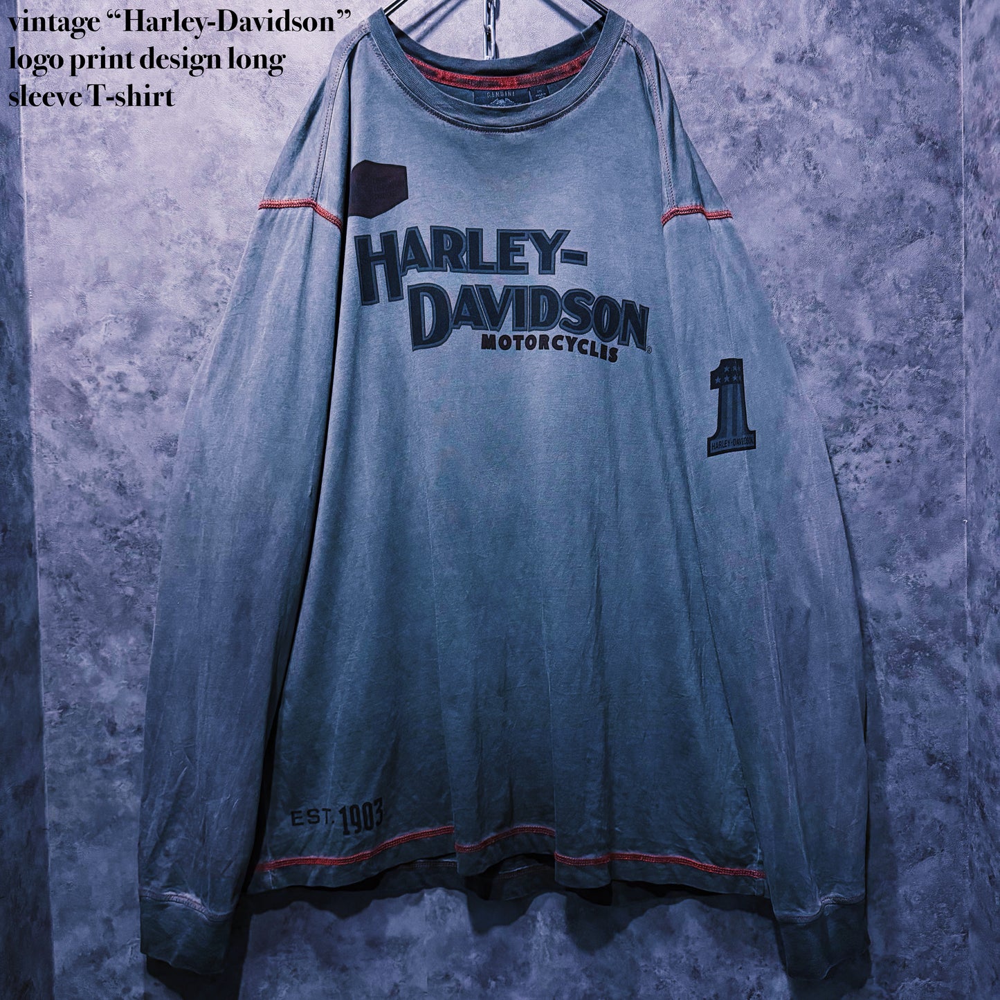 【doppio】vintage “Harley-Davidson” logo print design long sleeve T-shirt