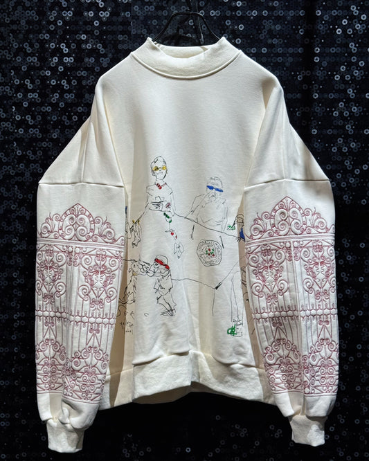 【ÆIEM】Vintage Embroidery Art Mock Neck Sweat