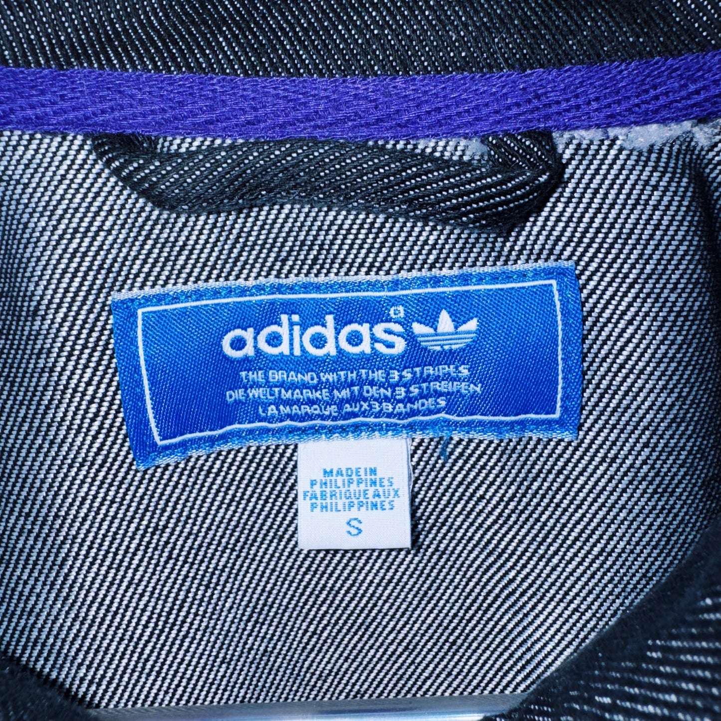 special"ADIDAS"denim material stand neck track jacket