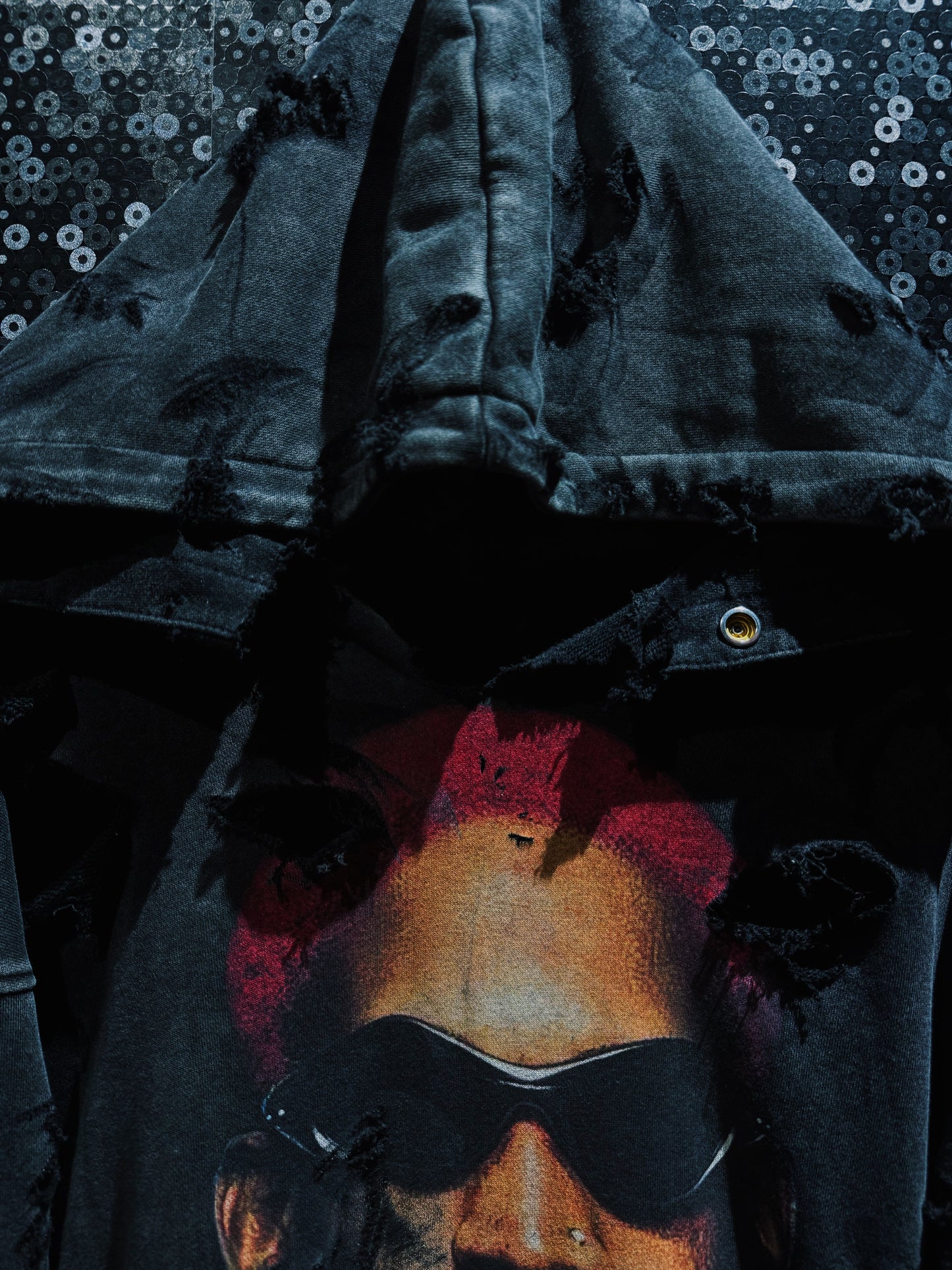 ￼【ÆIEM】original “boro” remake Dennis Rodman “FALSE GOD” Destroy Pullover hoodie
