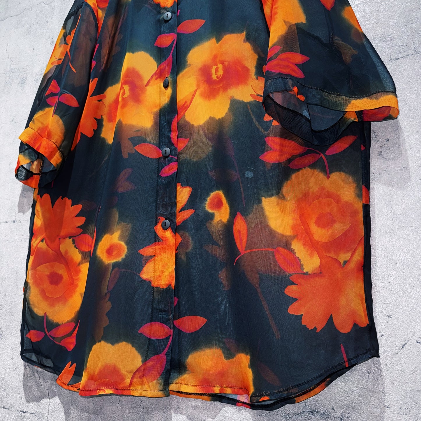 vintage flower pattern design short sleeve sheer shirt