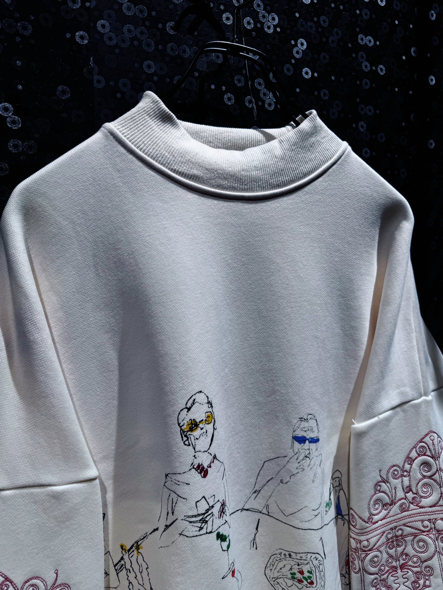 【ÆIEM】Vintage Embroidery Art Mock Neck Sweat