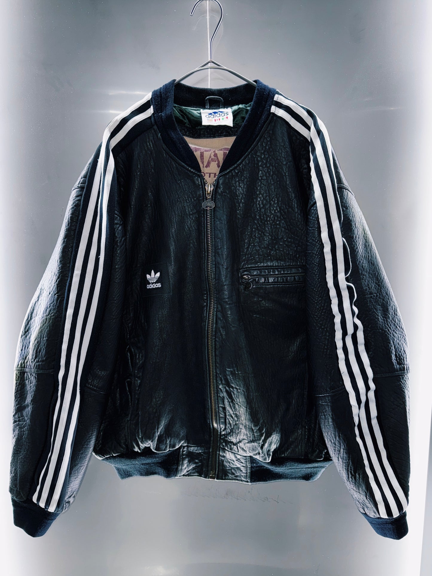 special "original re:meke" vintage "adidas"× vintage leather jacket three strip edition