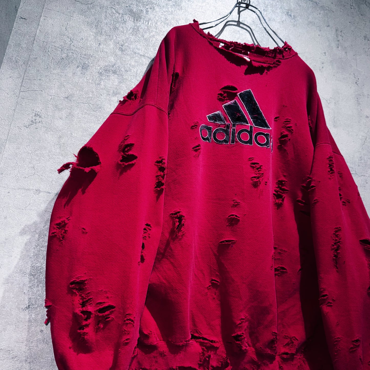 90's"ADIDAS"performance logo design boro custom pullover sweat