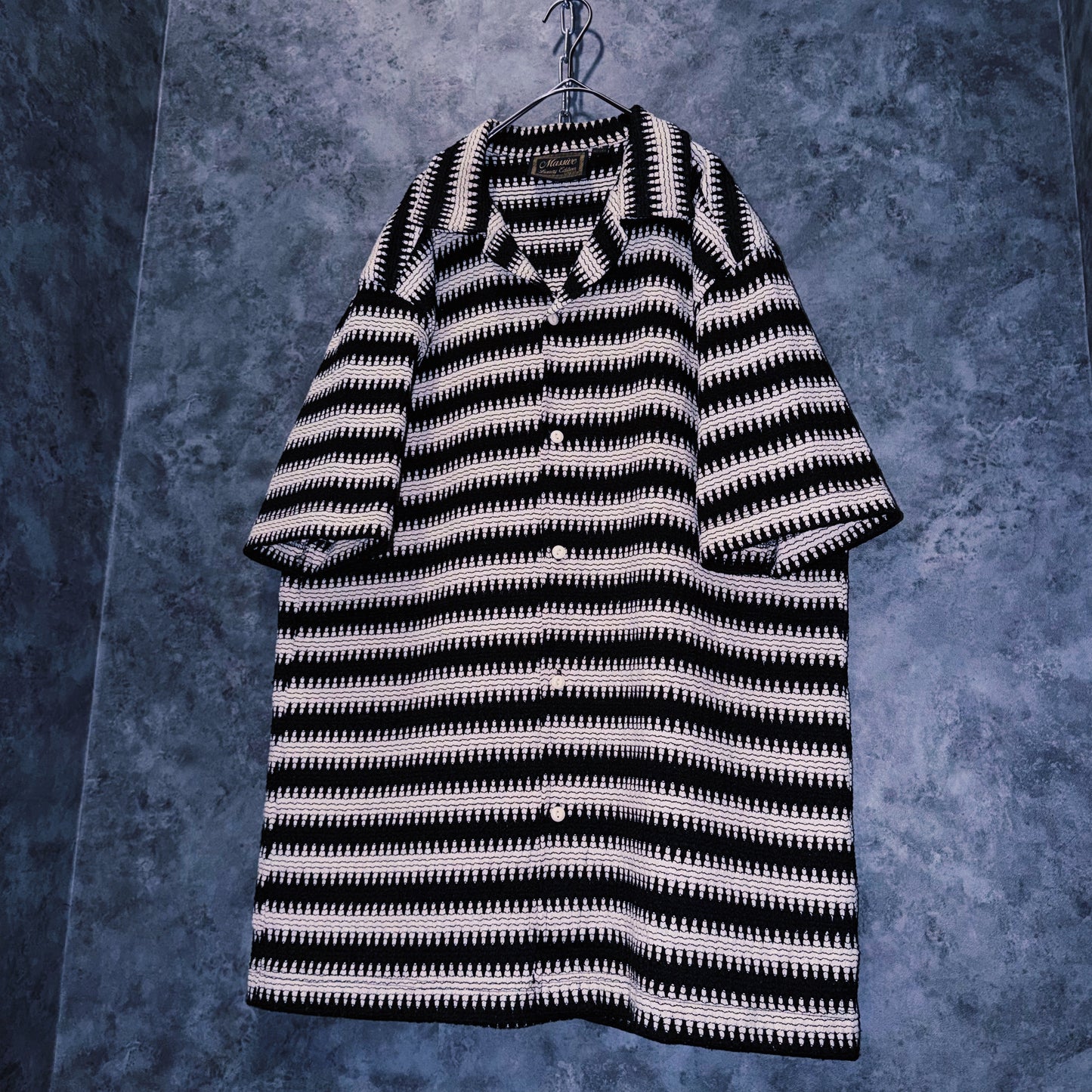 【doppio】vintage wave border design open collar shirt