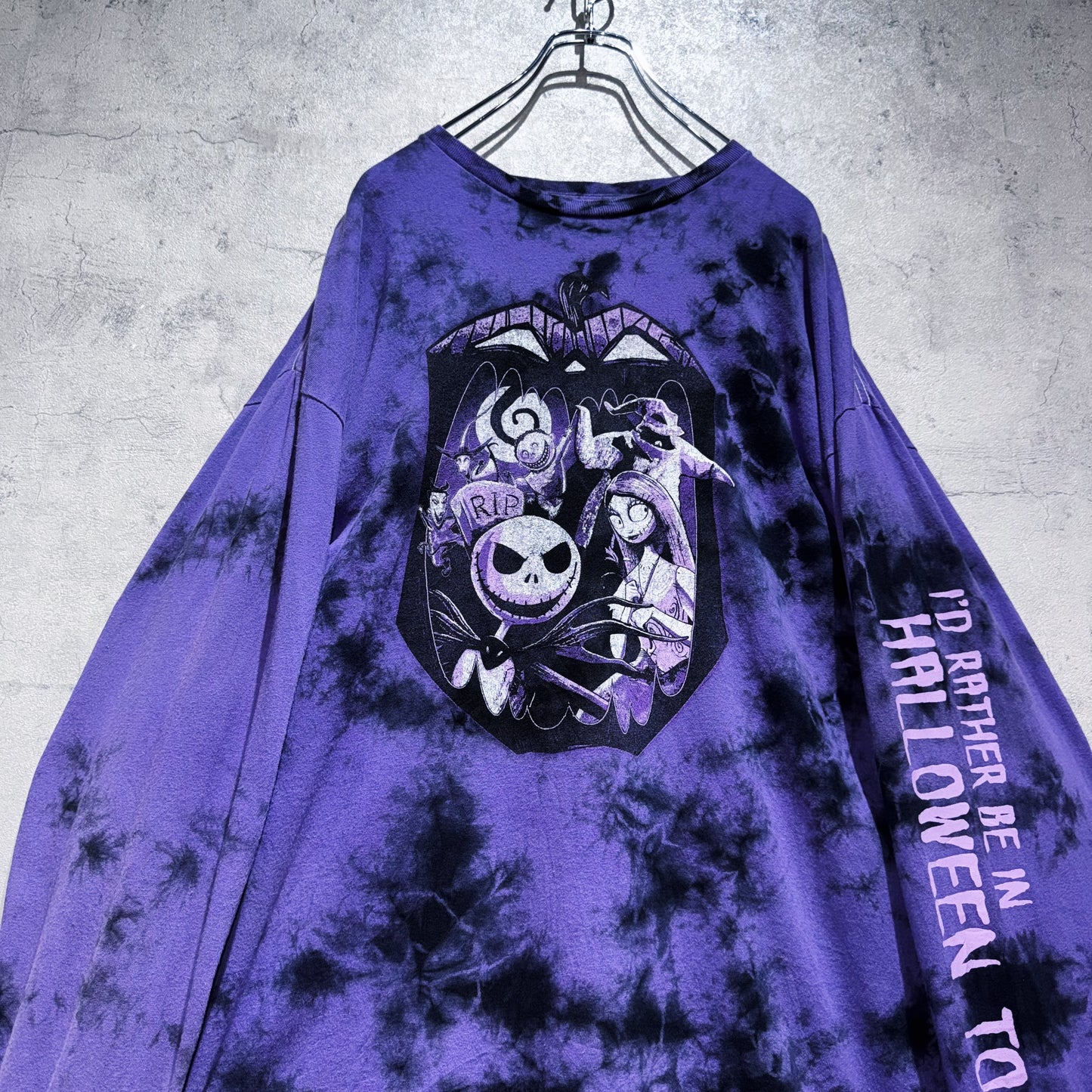 "Nightmare before Christmas"characters graphic design long sleeve Tie-Dye T shirt