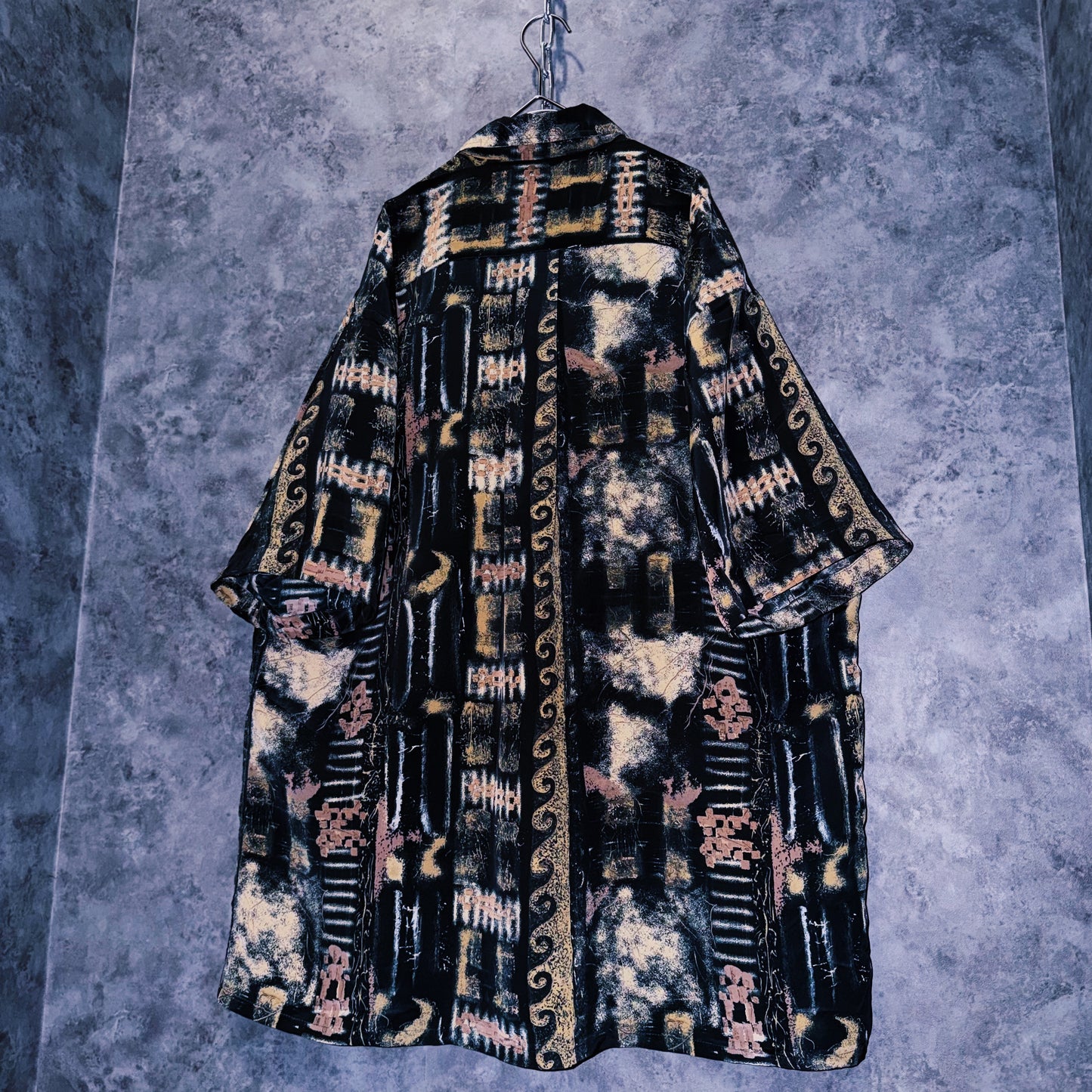 【doppio】vintage ethnic pattern print design open collar shirt