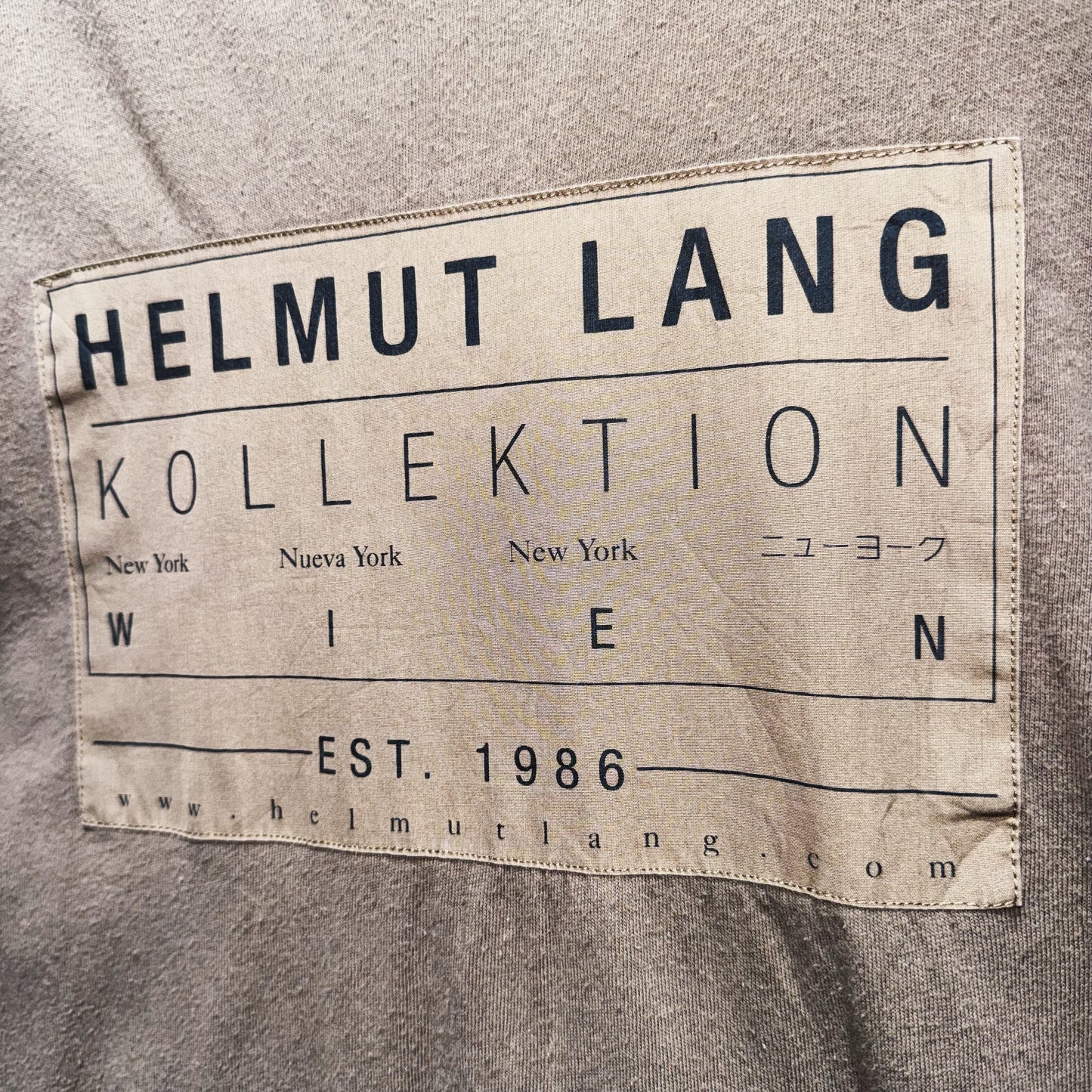 "HELMUT LANG"graphic long design olive color T shirt