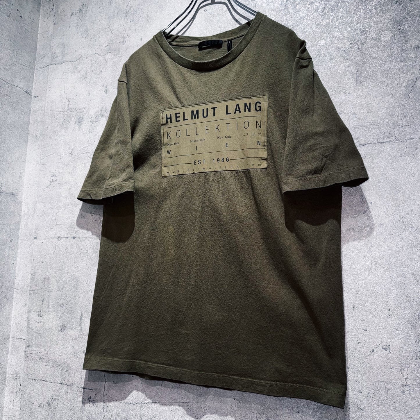 "HELMUT LANG"graphic long design olive color T shirt