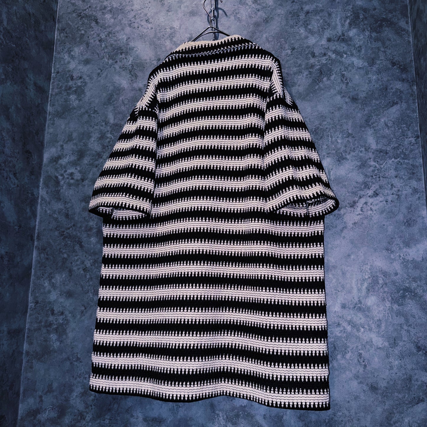 【doppio】vintage wave border design open collar shirt