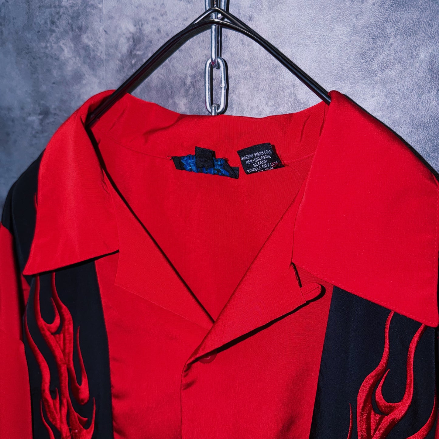 【doppio】vintage fire pattern embroidery design open collar shirt