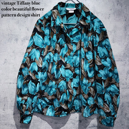 vintage Tiffany blue color beautiful flower pattern design shirt
