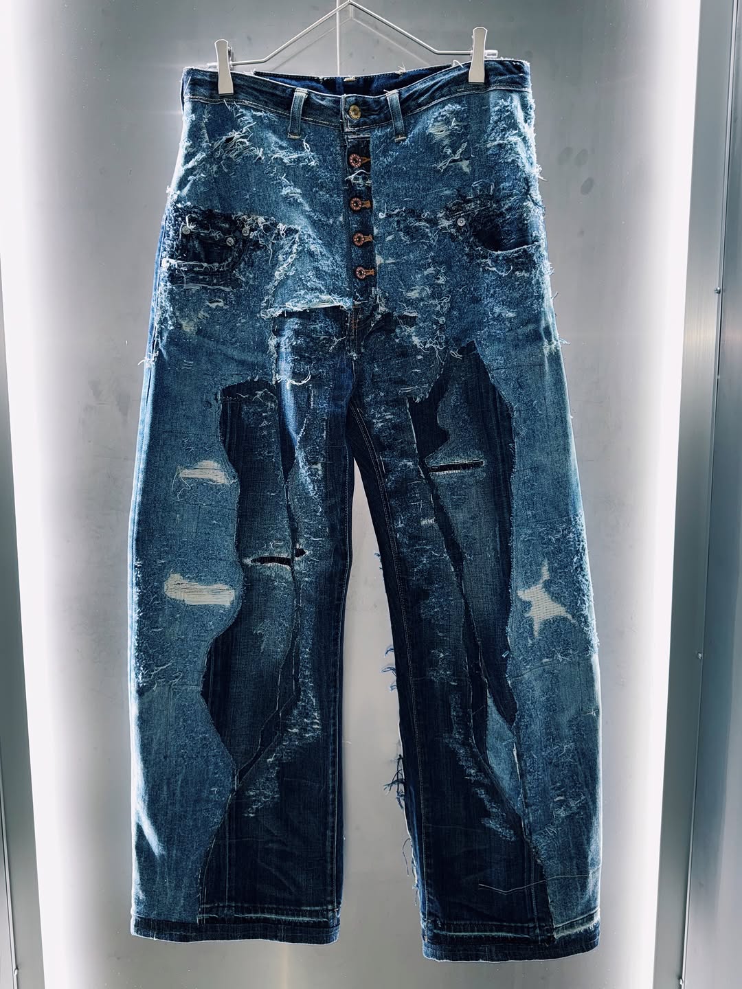 yuumu Abe Multi Layered Crash
Docking Vintage Indigo Wide Denim Pants