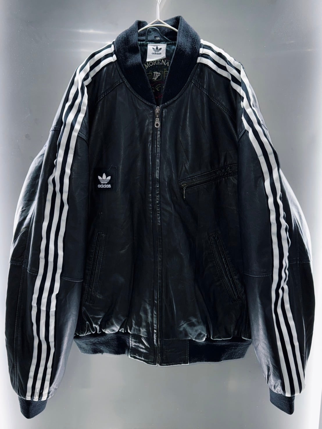 special “original re:make” vintage adidas × vintage leather jacket three stripe edition