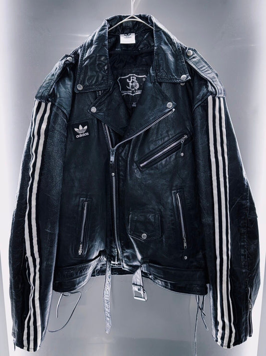 special "original re:meke" vintage "adidas"x vintage double riders leather jacket three strip edition