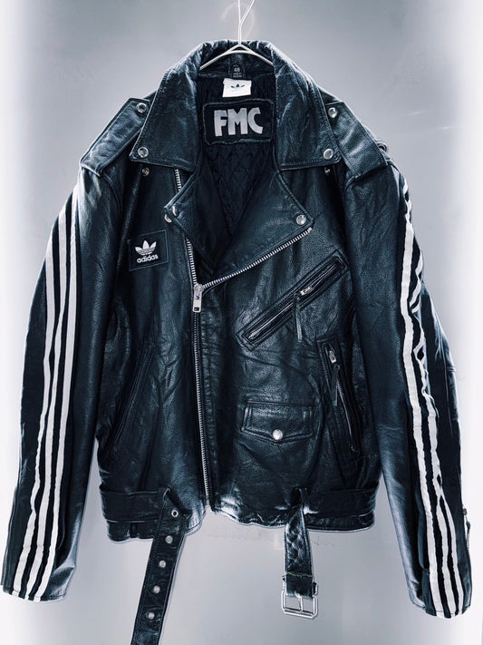special "original re:meke" vintage "adidas"x vintage double riders leather jacket three strip edition