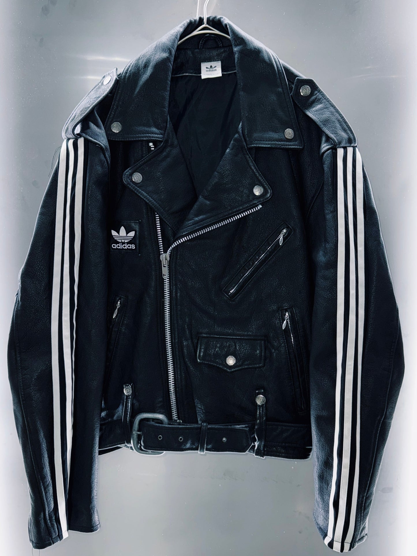 special "original re:meke" vintage "adidas"x vintage double riders leather jacket three strip edition