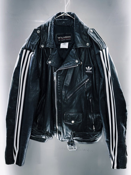 special "original re:meke" vintage "adidas"x vintage double riders leather jacket three strip edition