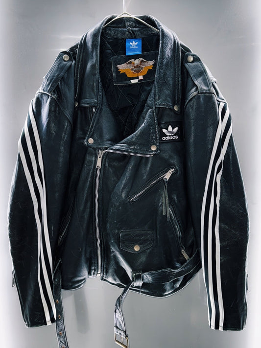 special "original re:meke" vintage "adidas"x vintage double riders leather jacket three strip edition