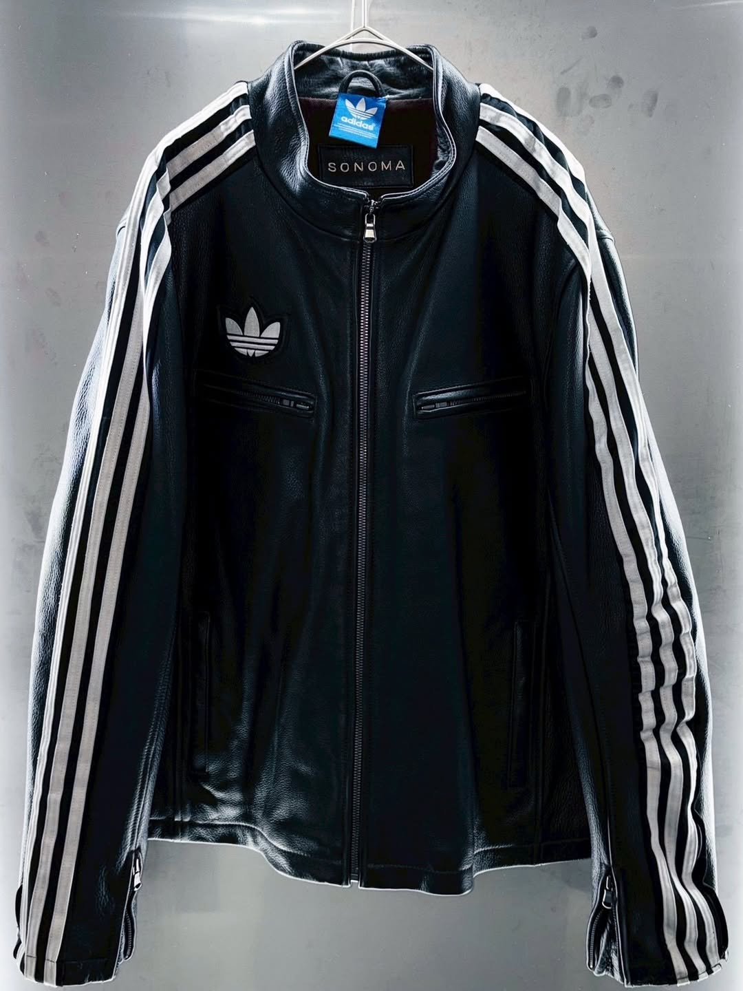 special "original re:meke" vintage "adidas"x vintage leather jacket three strip edition