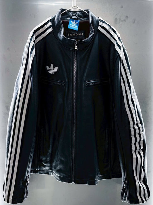 special "original re:meke" vintage "adidas"x vintage leather jacket three strip edition