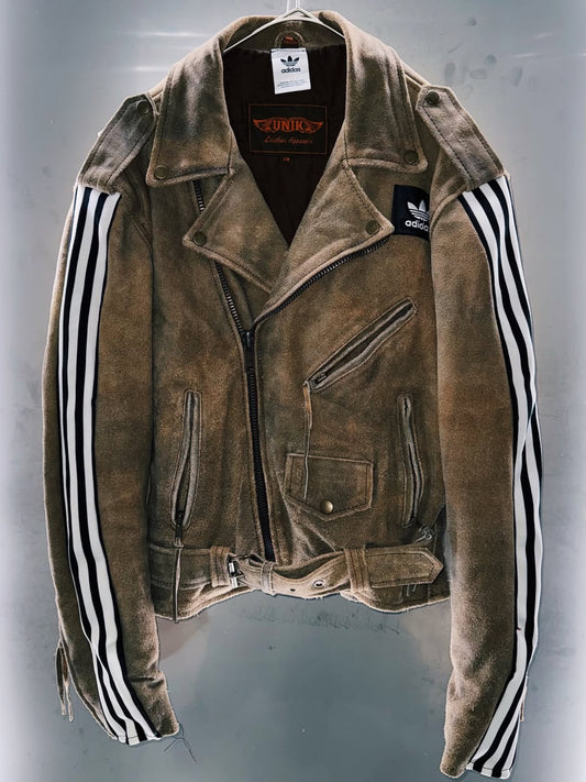 special "original re:meke" vintage "adidas"x vintage double riders leather jacket three strip edition