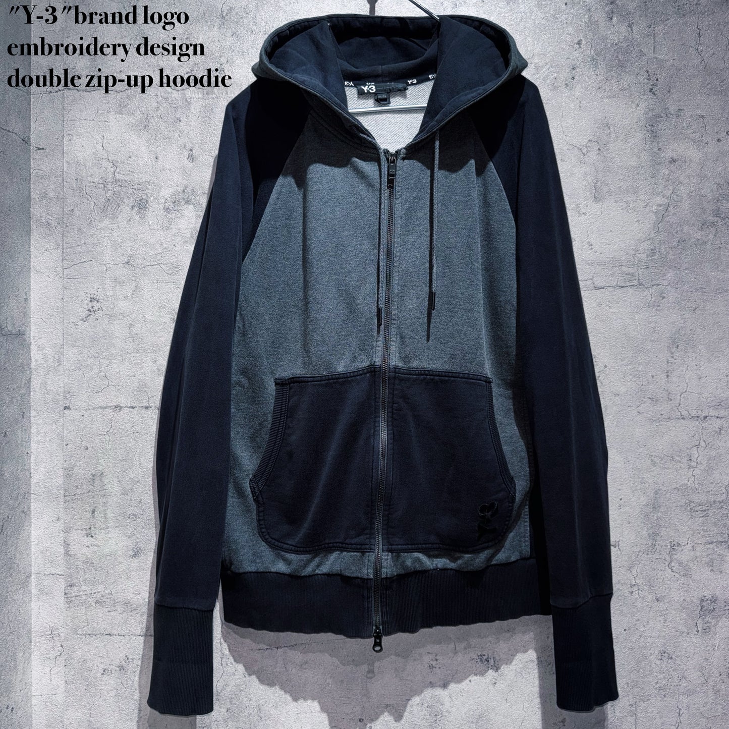 "Y-3"brand logo embroidery design double zip-up hoodie