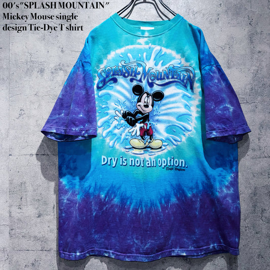 00's"SPLASH MOUNTAIN"Mickey Mouse single design Tie-Dye T shirt