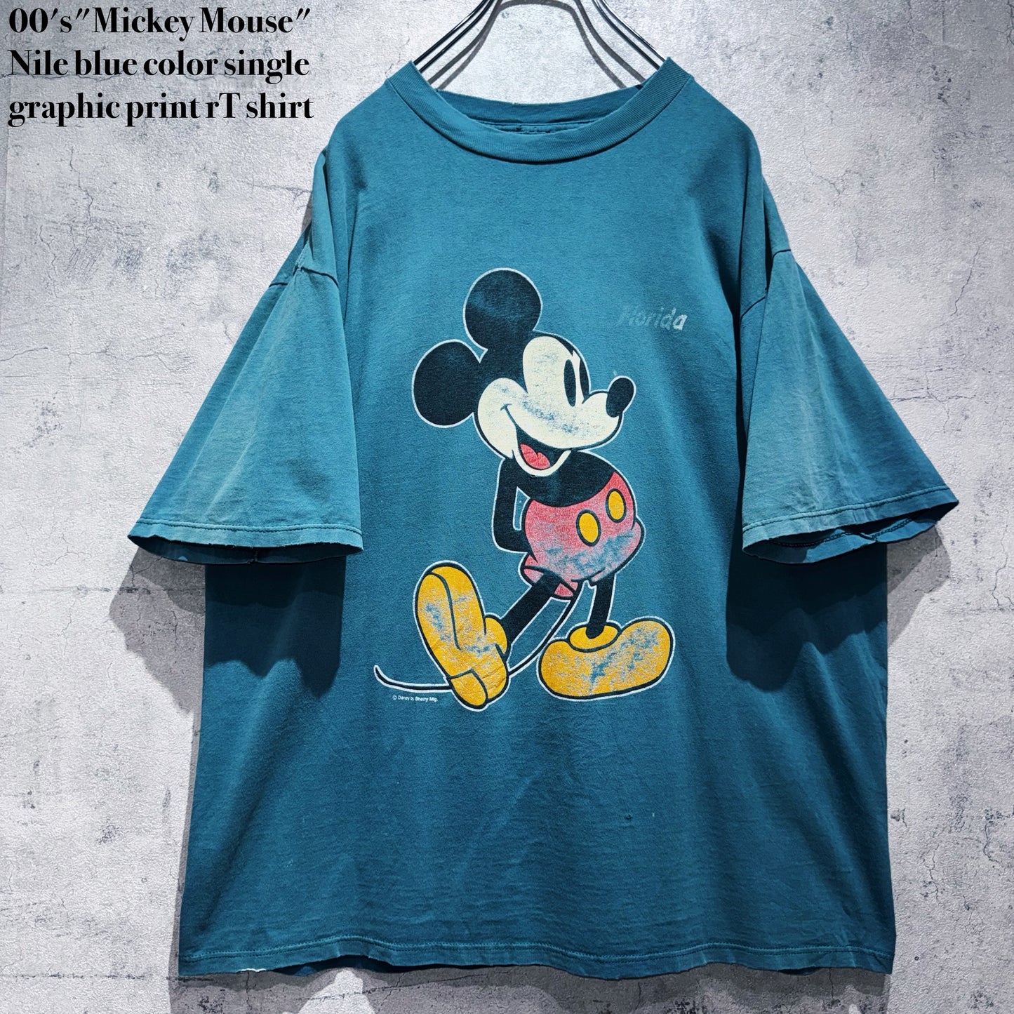 00's"Mickey Mouse"Nile blue color single graphic print T shirt