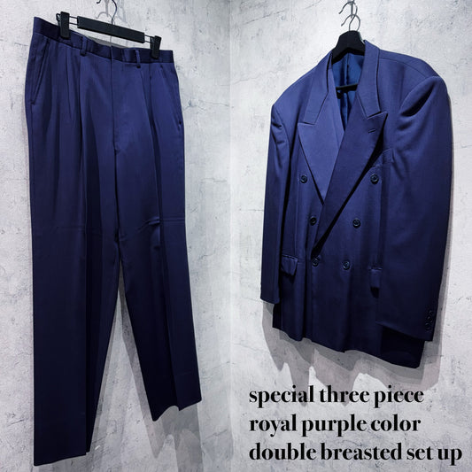 special three piece royal purple color double breasted set up