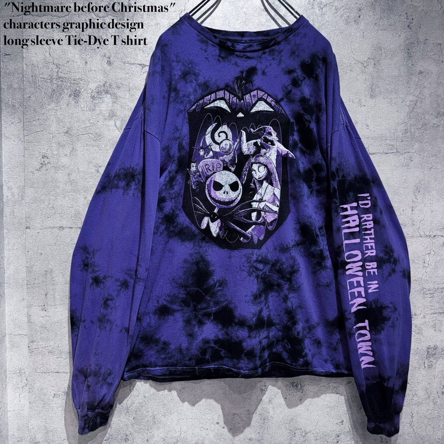 "Nightmare before Christmas"characters graphic design long sleeve Tie-Dye T shirt